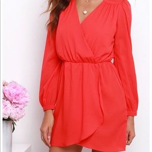 Coral Faux Wrap Dress